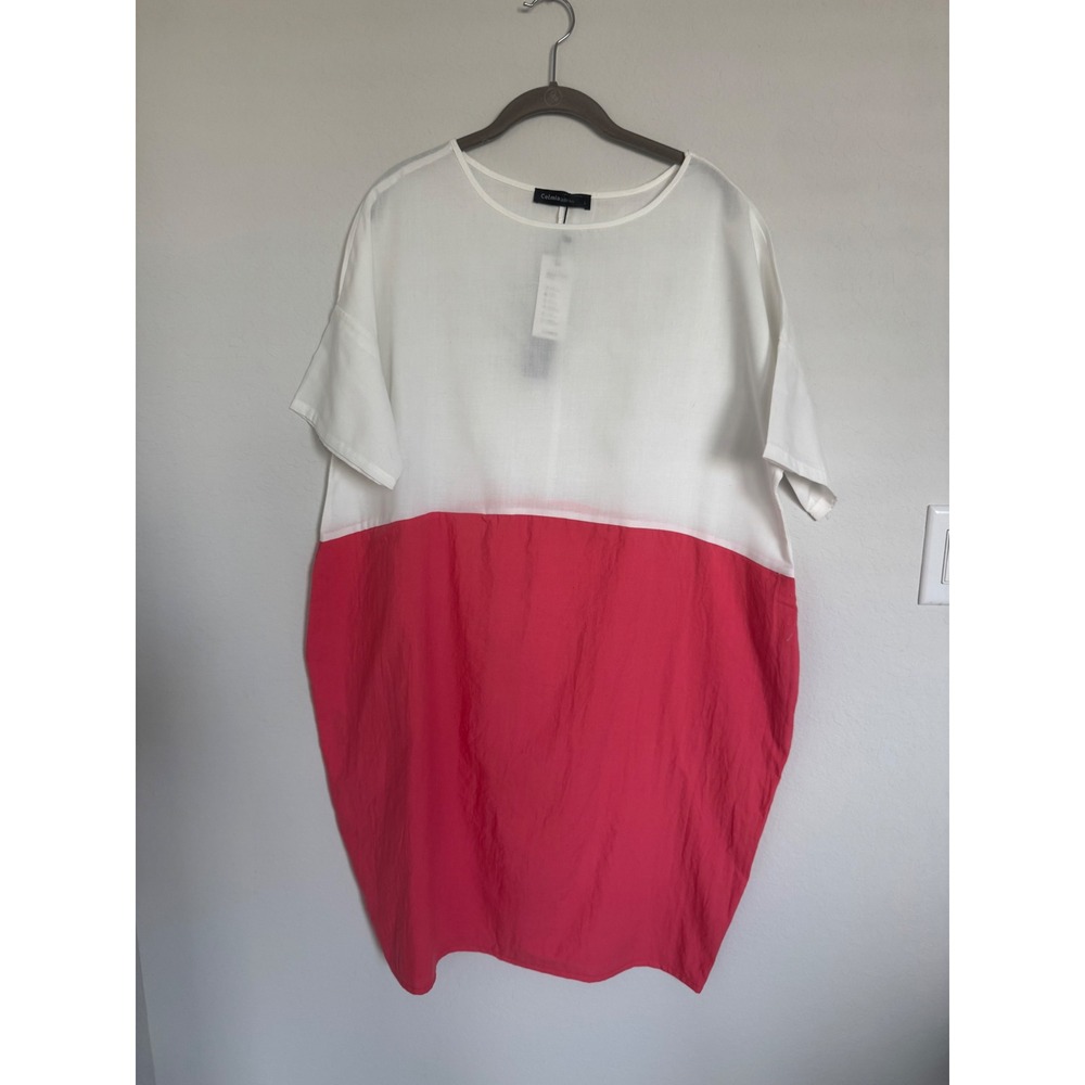 Celmia Collection White Pink Colorblock Oversized Midi Dress Large NWT-0702